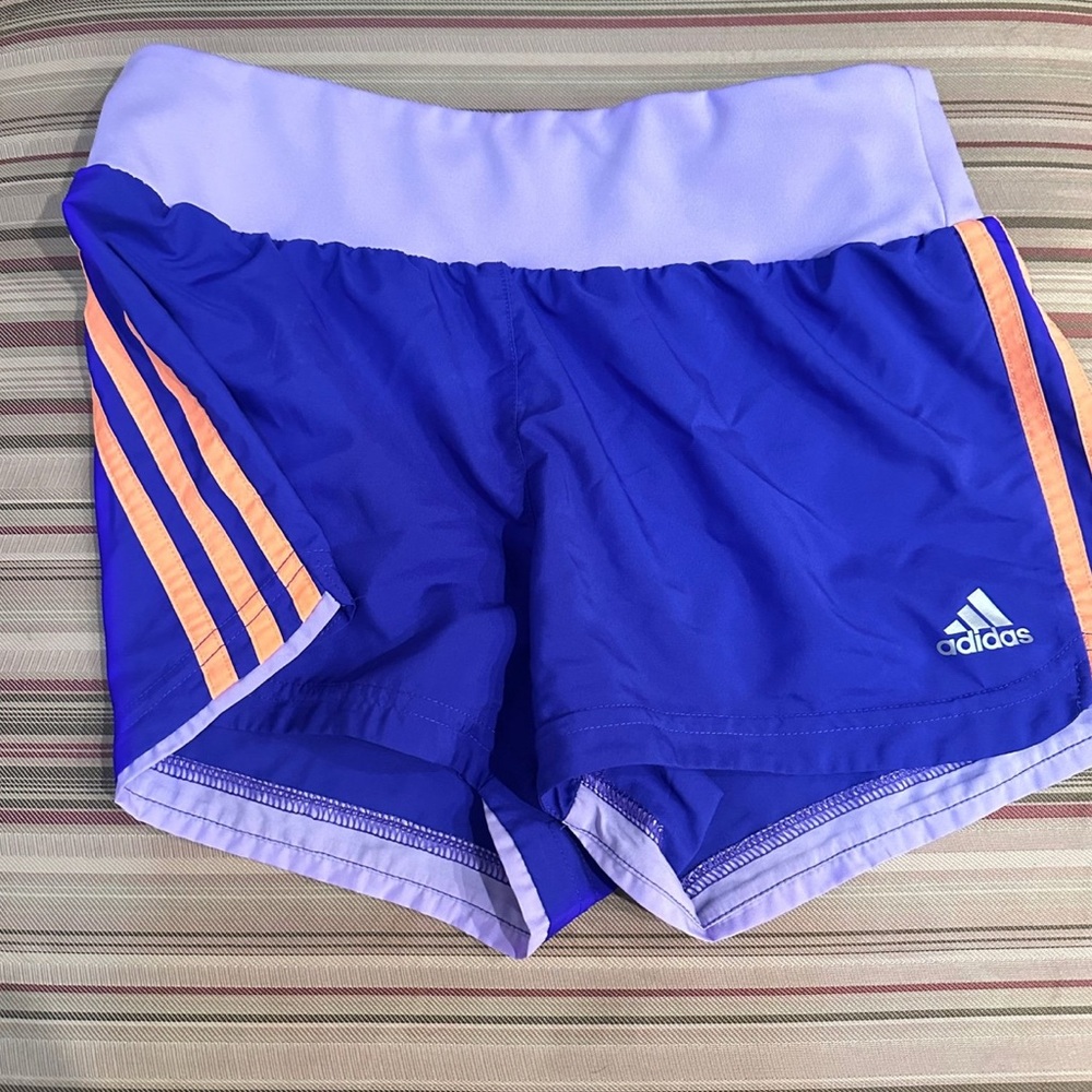 Adidas Women's Purple Blue and Orange Striped Athletic Shorts